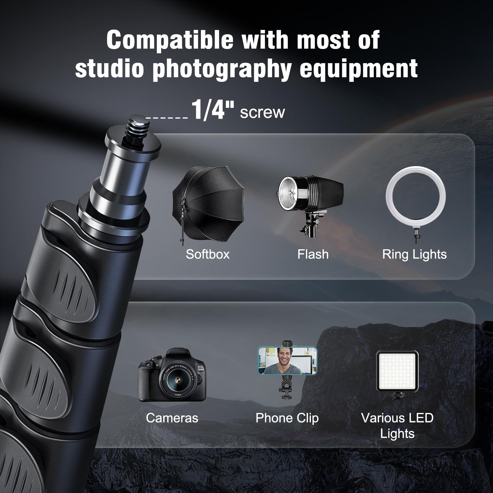Lichtstativ 200cm/78,7in Lampenstativ Umgekehrt Klappbares Kamera Stativ | Aluminium Stativ mit 1/4" Schraube für Kamera Webcam Studio Ringlicht Blitzlicht Projektor Softbox