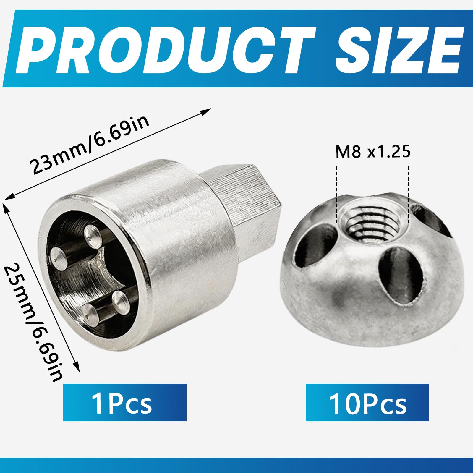 Set di Dadi, 10 Pezzi M8 x 1,25 mm Dadi Antifurto con 1 Chiave Speciale Dado di Sicurezza a 4 Fori in Acciaio Inox per Portapacchi Supporti per Telecamere di Sorveglianza o per Pannelli Solari
