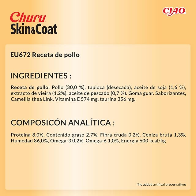 Foto 5 de 5 de INABA Churu Skin & Coat Gatos - Snack Saludable para Mejorar la Piel y el Pelaje - Receta de Pollo