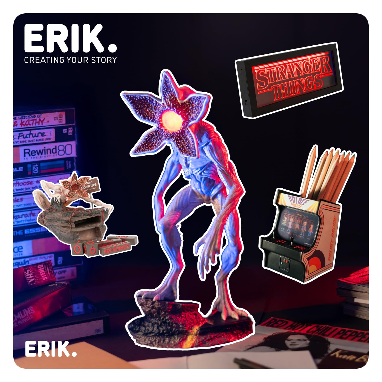 Lampara Stranger Things Demogorgon figura - Lampara Escritorio Gaming o Mesita de noche Con Luz LED roja (USB o Bateria) Decoracion habitacion : Regalo Friki │ Stranger Things Merchandising (34x19 cm)