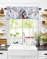 Vista 42 de Cenefa de cocina para ventanas, Día de la Independencia, pentagrama, textura de arpillera a cuadros, semitransparente, con bolsillo para barra