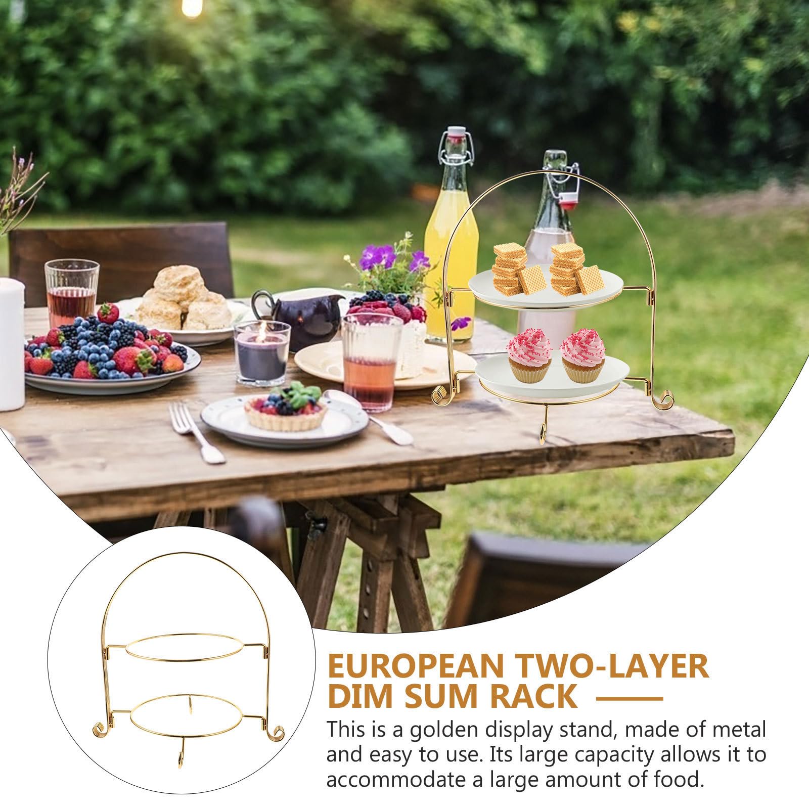 GANAZONO Espositore Supporto Staccabile per Dolci a Doppio Strato in Metallo Dorato come Centrotavola Elegante per Feste, Tè Pomeridiani e Matrimoni