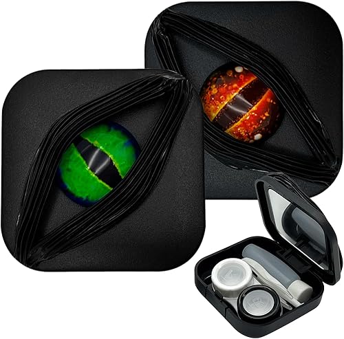 Paquete de 2 soportes para lentes de contacto de color negro (solo funda, sin contacto), cuadrado con temática de Halloween, elegante y duradero,