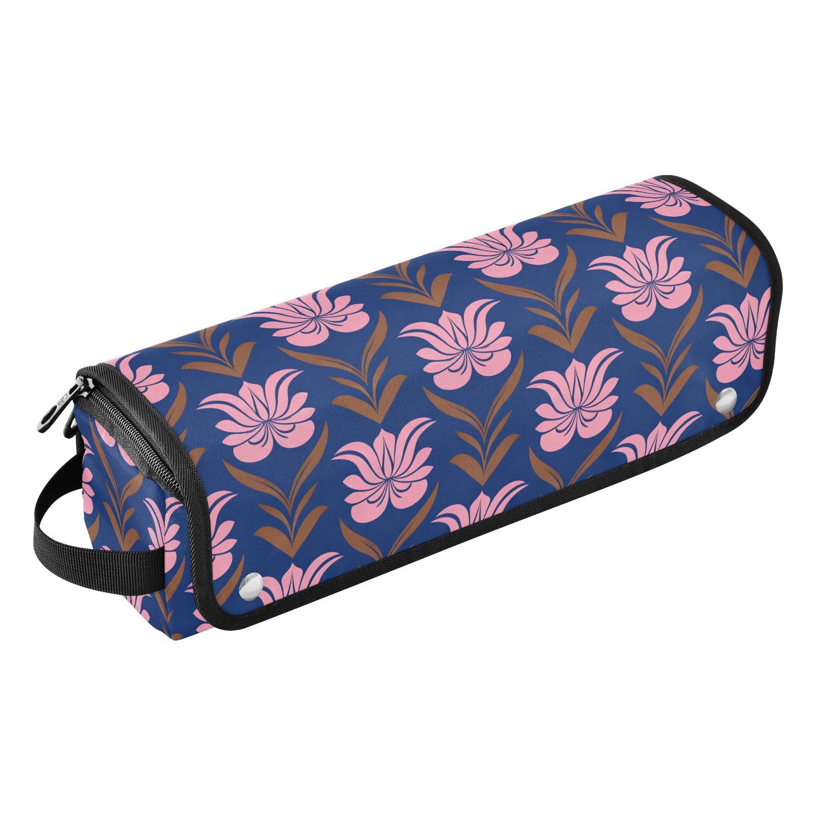 Floral Geometrical Navy Hot Hair Tools Travel Bag for Hair Straighteners Curling Irons Hot Air Brushes Travel Essentials Styling Tools Organizer Gifts for Women Heat Resistant Mat with Interior-image-4