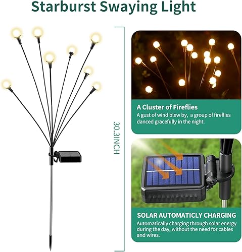 Luces solares impermeables para exteriores, 2 paquetes de 16 LED, jardín solar, patio, decoración de jardín, decoración de patio, luciérnaga al aire