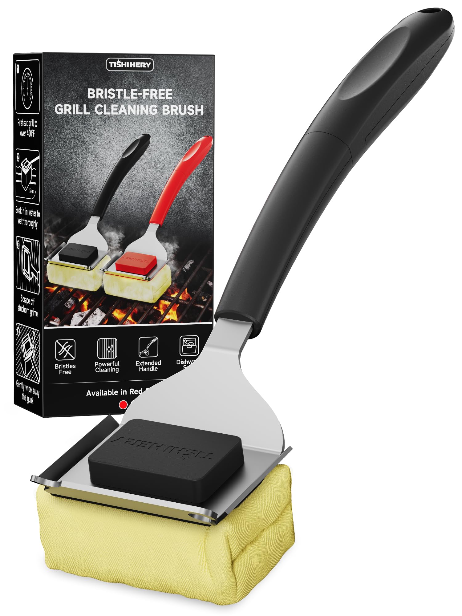 Borstenfreie Grillbürste mit hitzebeständigem Kevlarfaserkopf, Schwarz