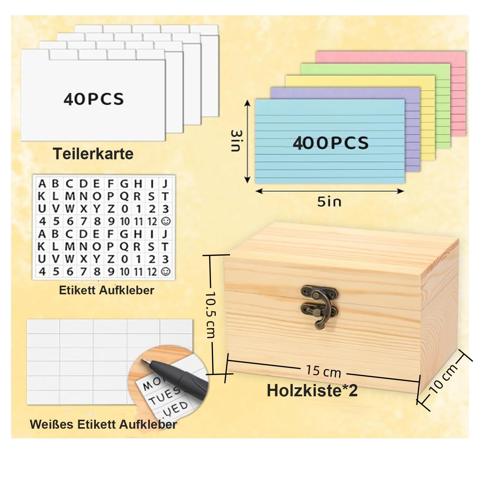 2 cajas de recetas de madera con tarjetas, robustas fichas de madera, soporte para recetas, caja de tarjetas, organizador de tarjetas de notas, estuche para tarjetas de notas, para cocina, boda