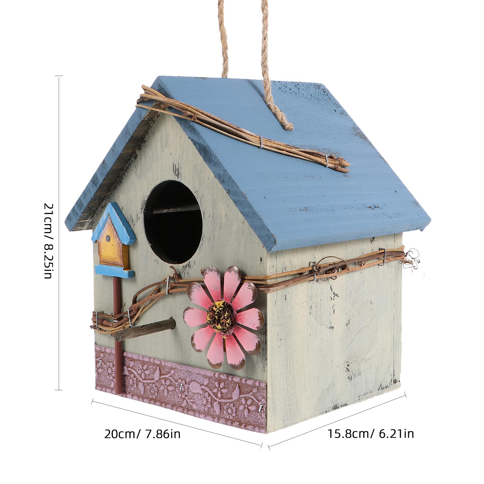 Mangiatoia per Pappagalli e Casetta per Uccelli Sospesa in Legno, Decorazione da Giardino e Patio, Design Naturale Gancio e Cordino per Esterni e Spazi Verdi