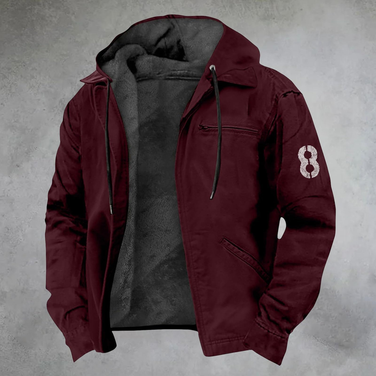 Generisch Winterjacke Herren Fleecejacke Winddicht Wasserdicht Dicker ÜBergangsjacke Zipper Fleece GefüTtert Cargojacke LäSsige Hoodie Outdoor Kapuzenjacke Vintage Freizeitjacke Bomberjacke