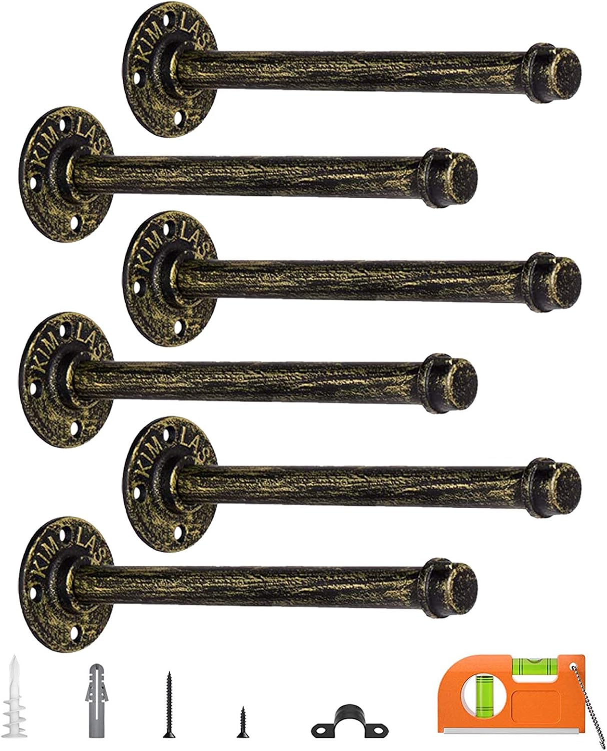 LuckIn Bronze Pipe Shelf Bracket 8 Inch for DIY Vintage Decor Floating Shelf, Wall Mounted