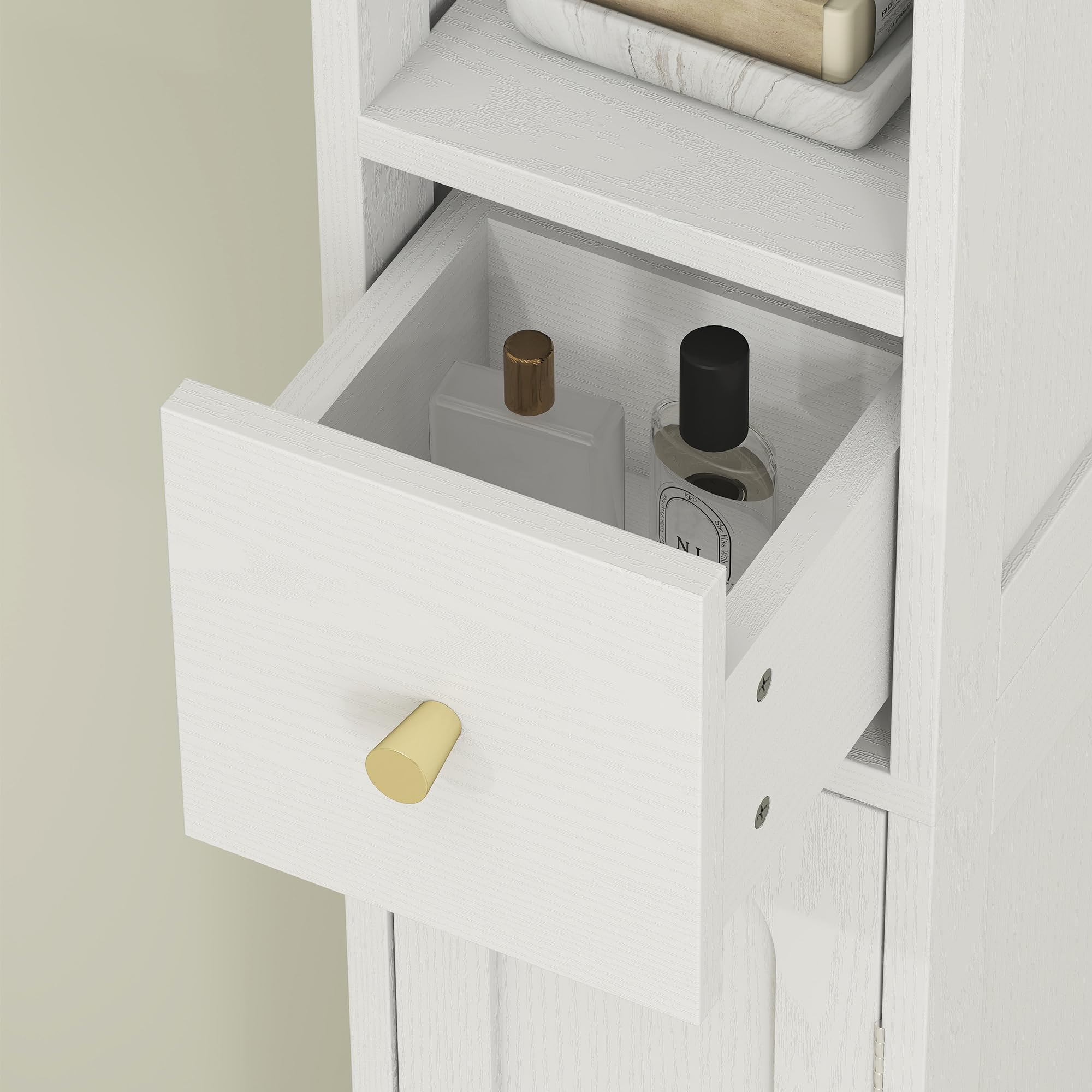 HOMCOM Mobiletto alto da bagno sottile moderno 20x20x185cm Bianco | Armadietto da bagno, ante arcuate, ripiano aperto, armadietto stretto, ripiani regolabili, a terra