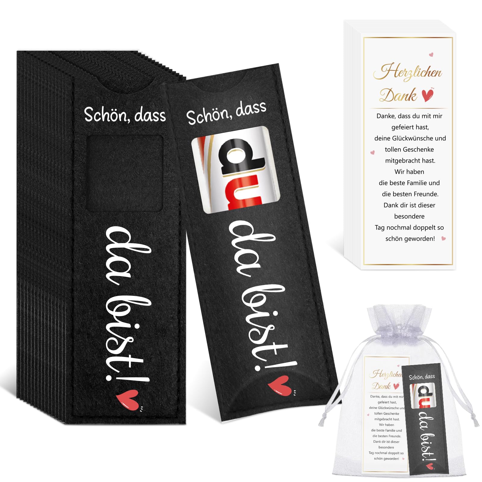 MOTONG 15 Stück " Schön,dass du da bist " Gastgeschenk für Schokolade Verpackung, Kompatibel mit Duplo,Dankeschön Geschenke Klein für Hochzeit, Geeignet für Hochzeiten, Partner (Schwarz)