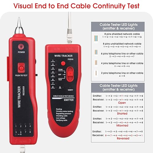 Miniatura 5 de Probador de cables de red, probador de cables multifunción RJ45 RJ11 para colación de cables, colación de mantenimiento de red, prueba de línea