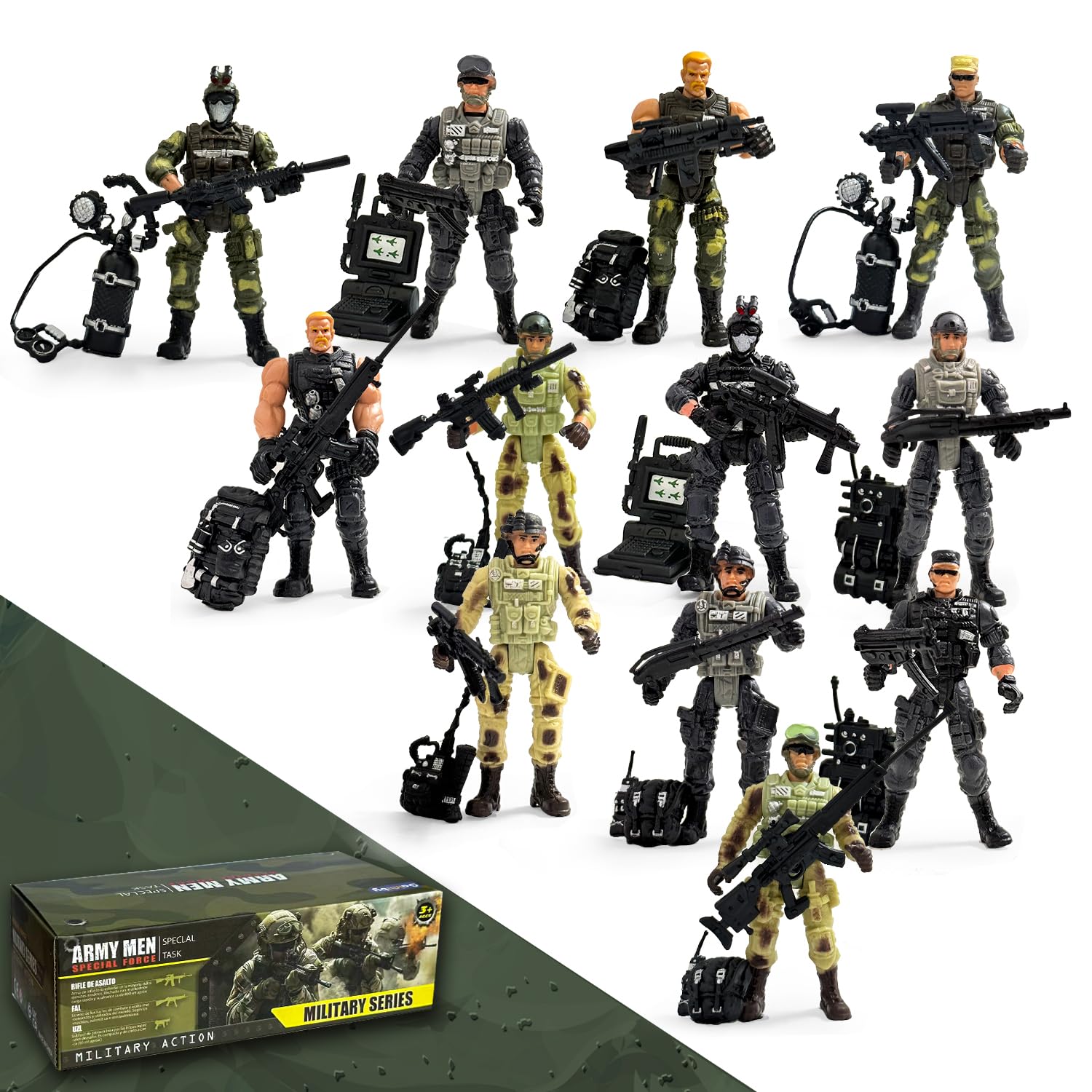 Baimiby 12 Pcs Army Men Action Figures,Military Soldier Toy Military Playset for Boys,US Army Men Action Figure with Weapon,Army Toy Set for Boys Age