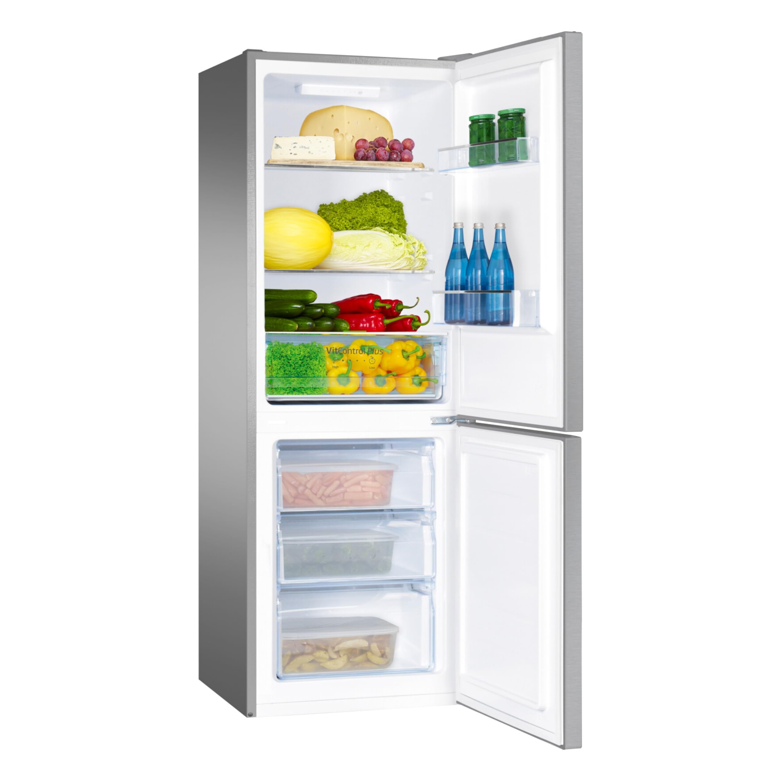 Amica Kühl Gefrierkombination freistehend 159 cm Höhe 227 l Nutzinhalt FrostControl VitControlPlus Schublade Superkühlen und Supergefrieren - Edelstahloptik