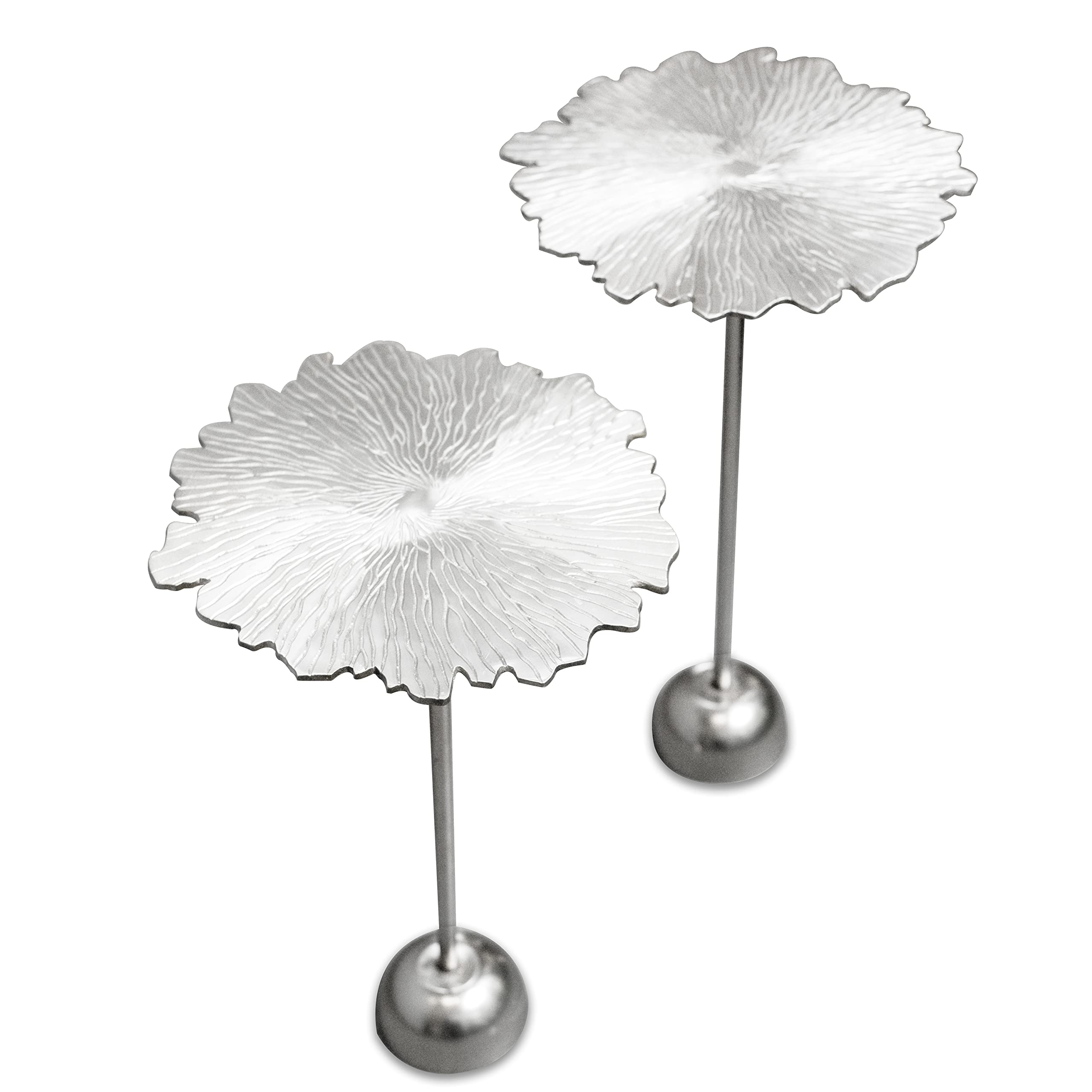 Elan Lotus Design Side Table Set of 2 | Metal Decorative Accent Tables with Textured Flower Top and Sturdy Base | Stylish End Tables for Living Room, Lounge and Home Décor Furniture (Silver Finish) 1