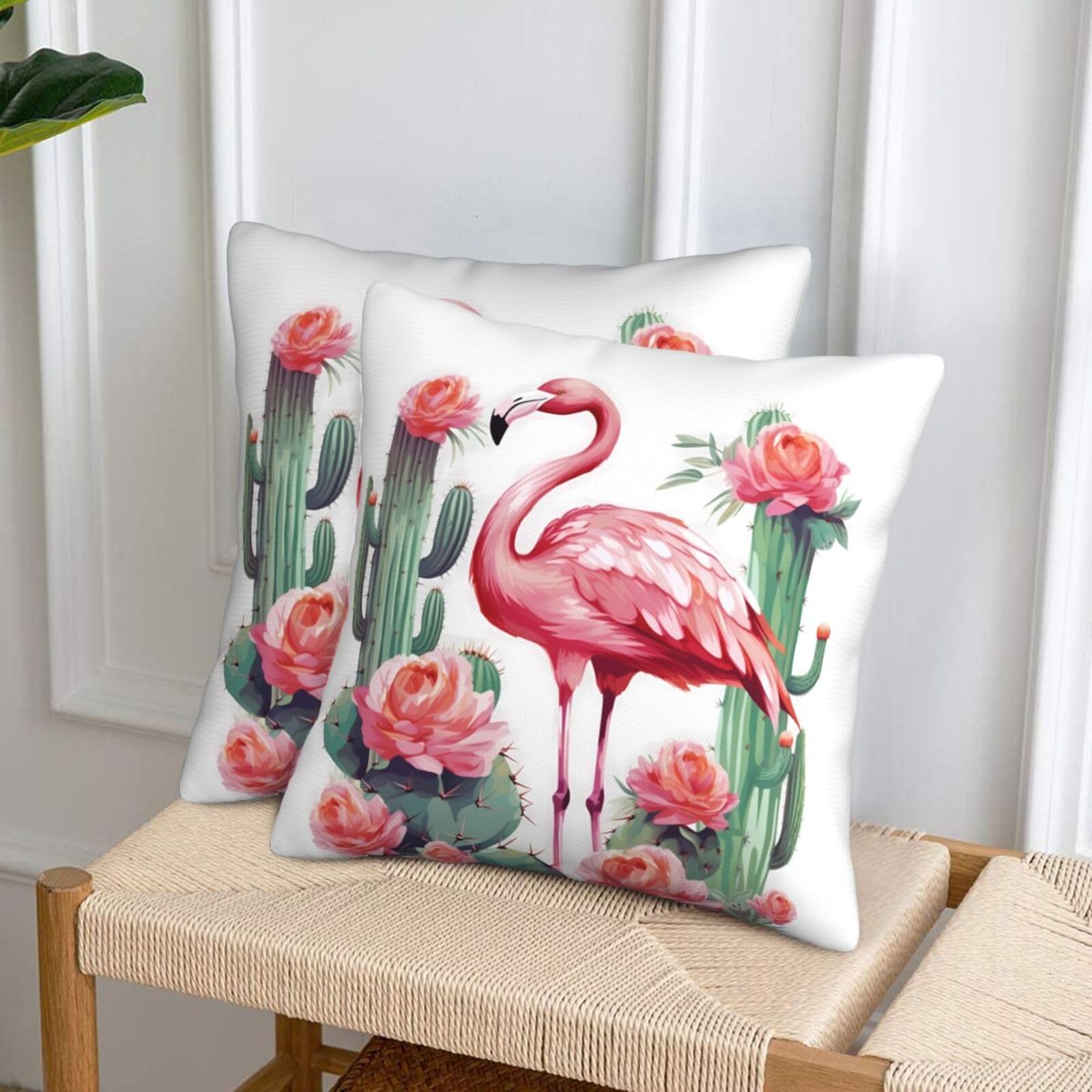 NONHAI Decorative Throw Pillow Covers Set of 2, 20"x20" Square Cushion Case Soft Comfy Cactus Flamingo Rose Flowers Throw Pillows for Couch Cushion Livingroom Farmhouse Home Decor Pillowcases