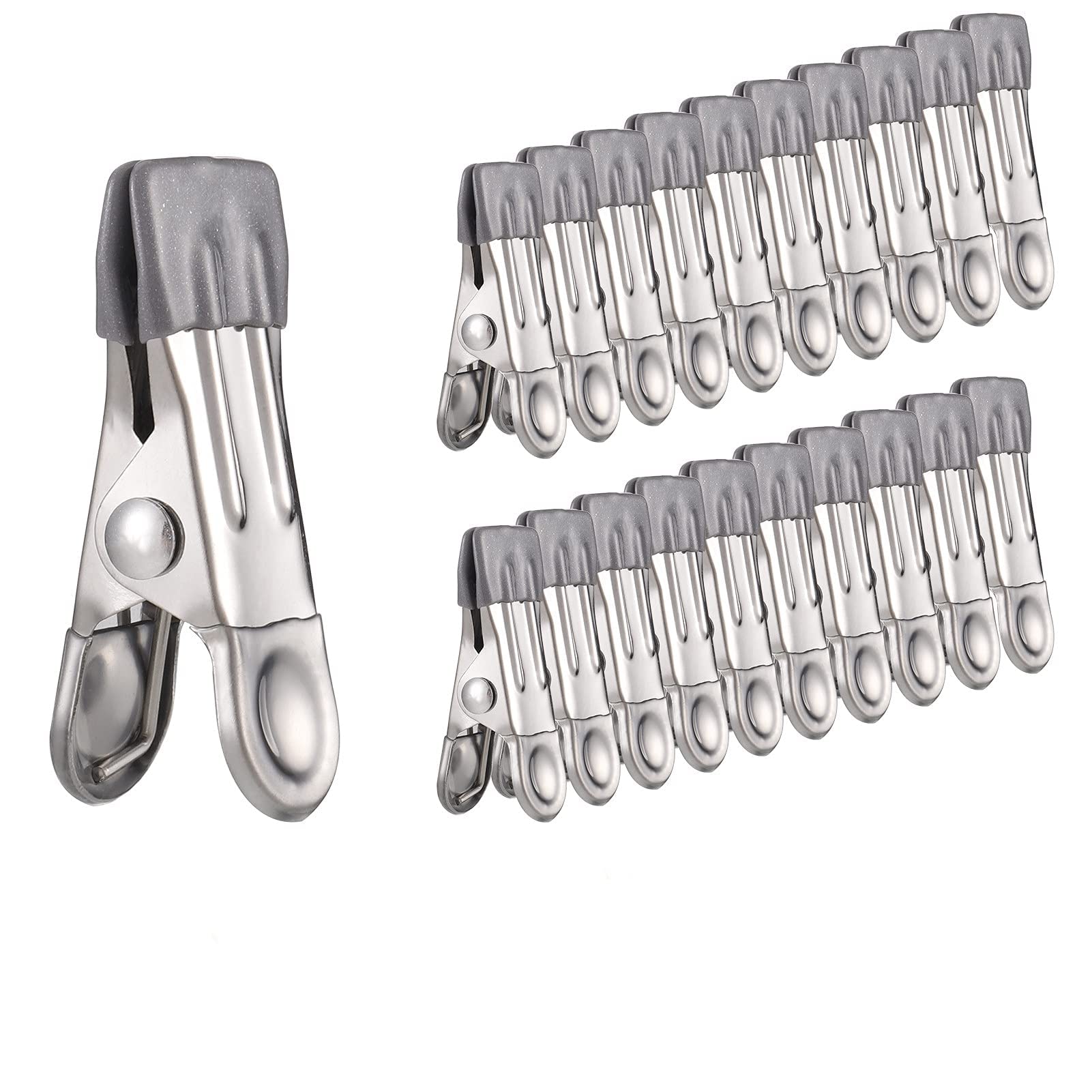 saerryor 30Pcs Stainless Steel Clothes Pegs, Multifunctional Non-Slip Metal Laundry Pegs Clothes Pins Clips for Sock, Shoes, Towel, Food Sealing, Photos