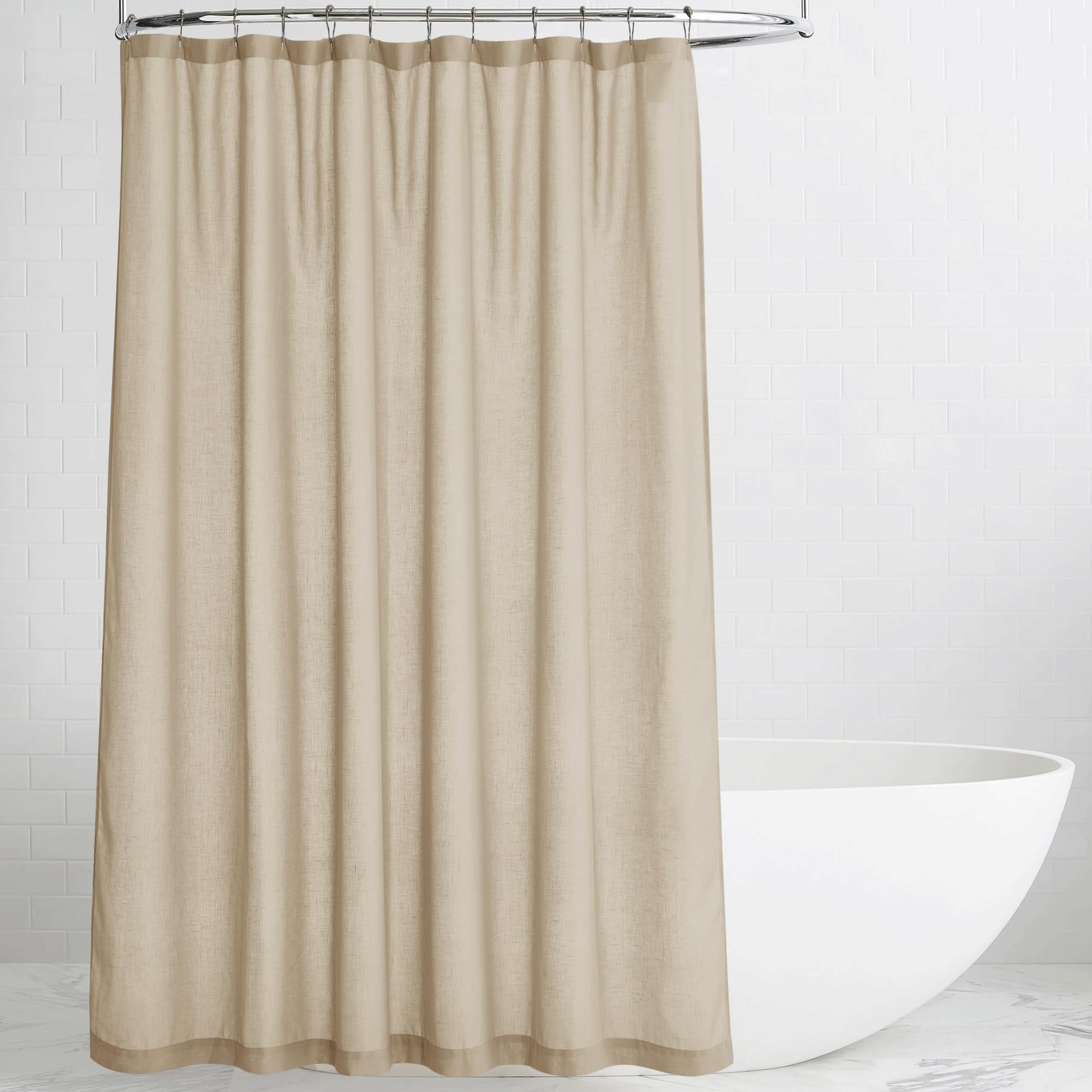 KGORGE Linen Shower Curtain - Semi Sheer Lightweight Button Hole Half Privacy Quick Dry Shower Curtains for Bathroom Bathtub Decor, Angora, 72 x 72