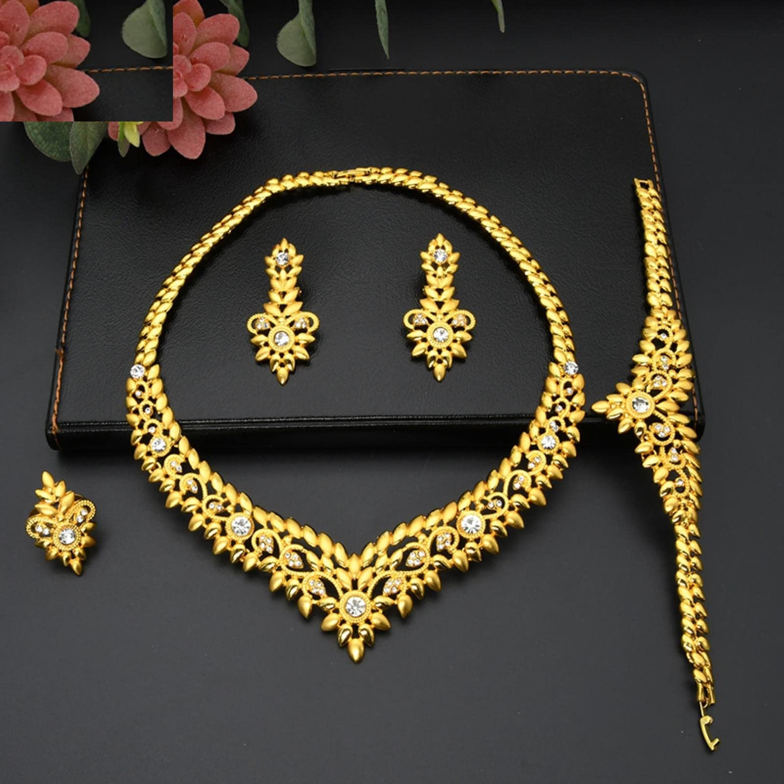 Ethiopische Luxe Sieraden sets Vergulde Oorbellen Ring Bangle Hanger Rode Touw Ketting voor Vrouwen Eritrese Afrikaanse Bruid Bruiloft kopen vanaf een prijs van 30