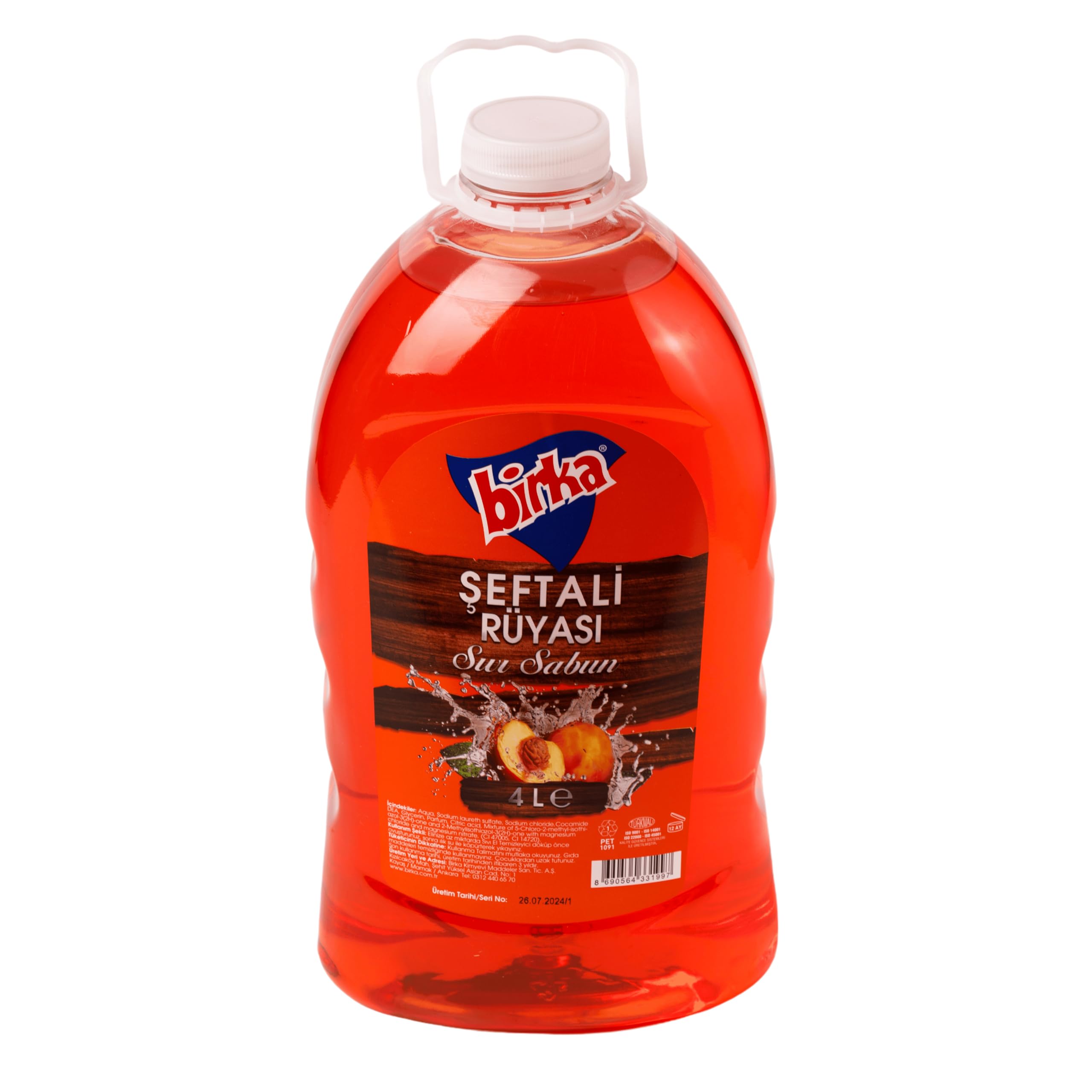 Birka Şeftali Kokulu 4000 ml. Sıvı El Sabunu - Uzun Süreli Kullanım, Etkili Temizlik