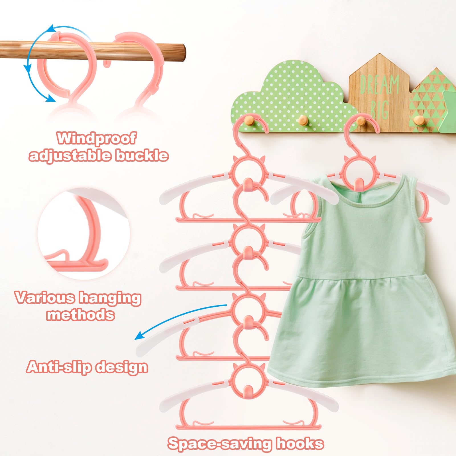 Set di 20 grucce appendiabiti per bambini, Grucce Appendiabiti Rosa con gancio a forma di orsetto, Appendini per Bambini Impilabili Allungabili, antiscivolo, Allungabili, per unisex bambino Neonati