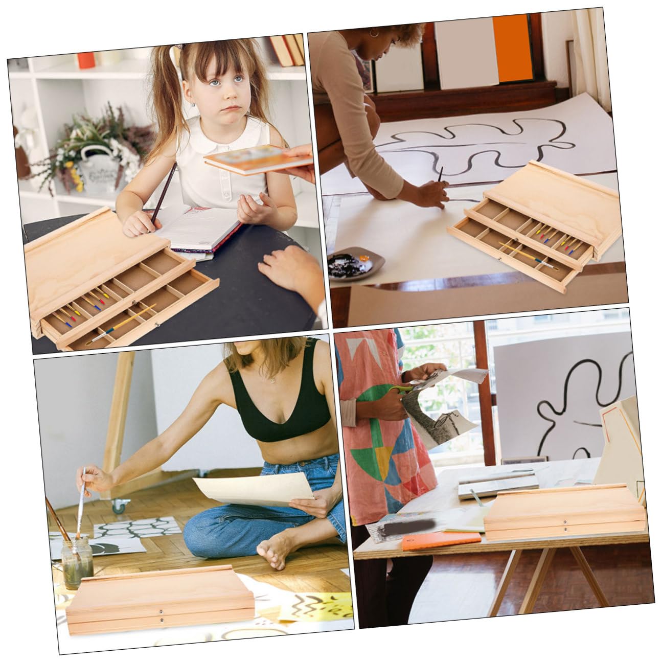 LIFKOME Boîte de Rangement Bois pour Fournitures Artistiques avec Double Portable et Pratique pour Artistes et Étudiants Organise Crayons Pinceaux et Matériel de Dessin