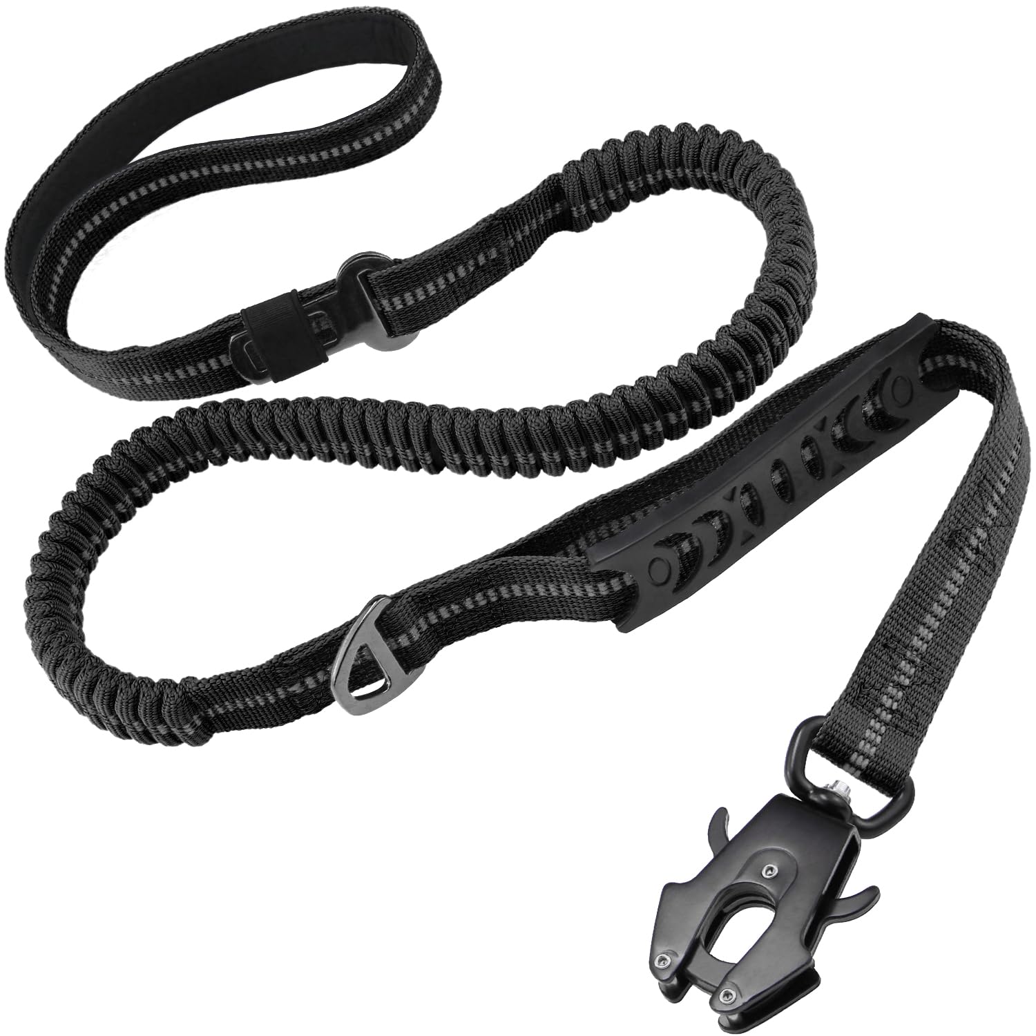STAVAN Dog Leash for Large Dogs, 4-6FT Heavy Duty No Pull Bungee Shock Absorbing Tactical Leash with 2 Padded Handles, Quick Release Carabiner & Seatbelt Clip (Black)