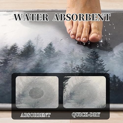 Miniatura 3 de ORTIGIA Misty Forest - Tapete de baño de secado rápido, súper absorbente, tapete de baño de diatomita, tapete de suelo de barro de diatomita, tapete