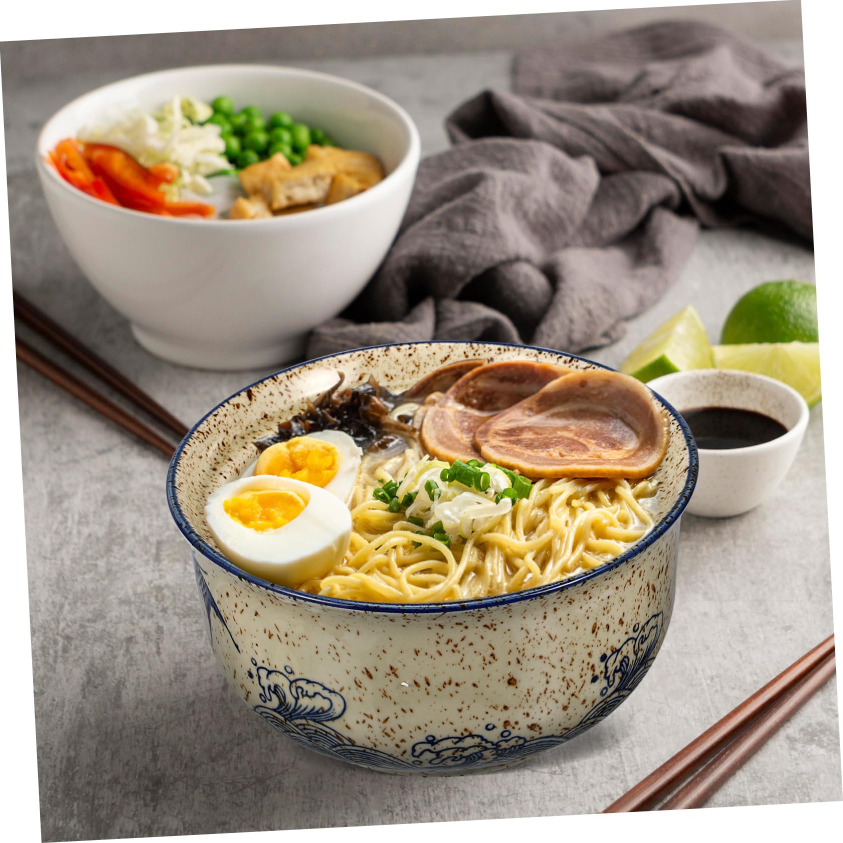 Ramen-schüssel-set aus Keramik mit Deckel Servierschälchen-set für Suppen und Nudeln Inklusive Essstäbchen und Löffel für Verschiedene Gerichte