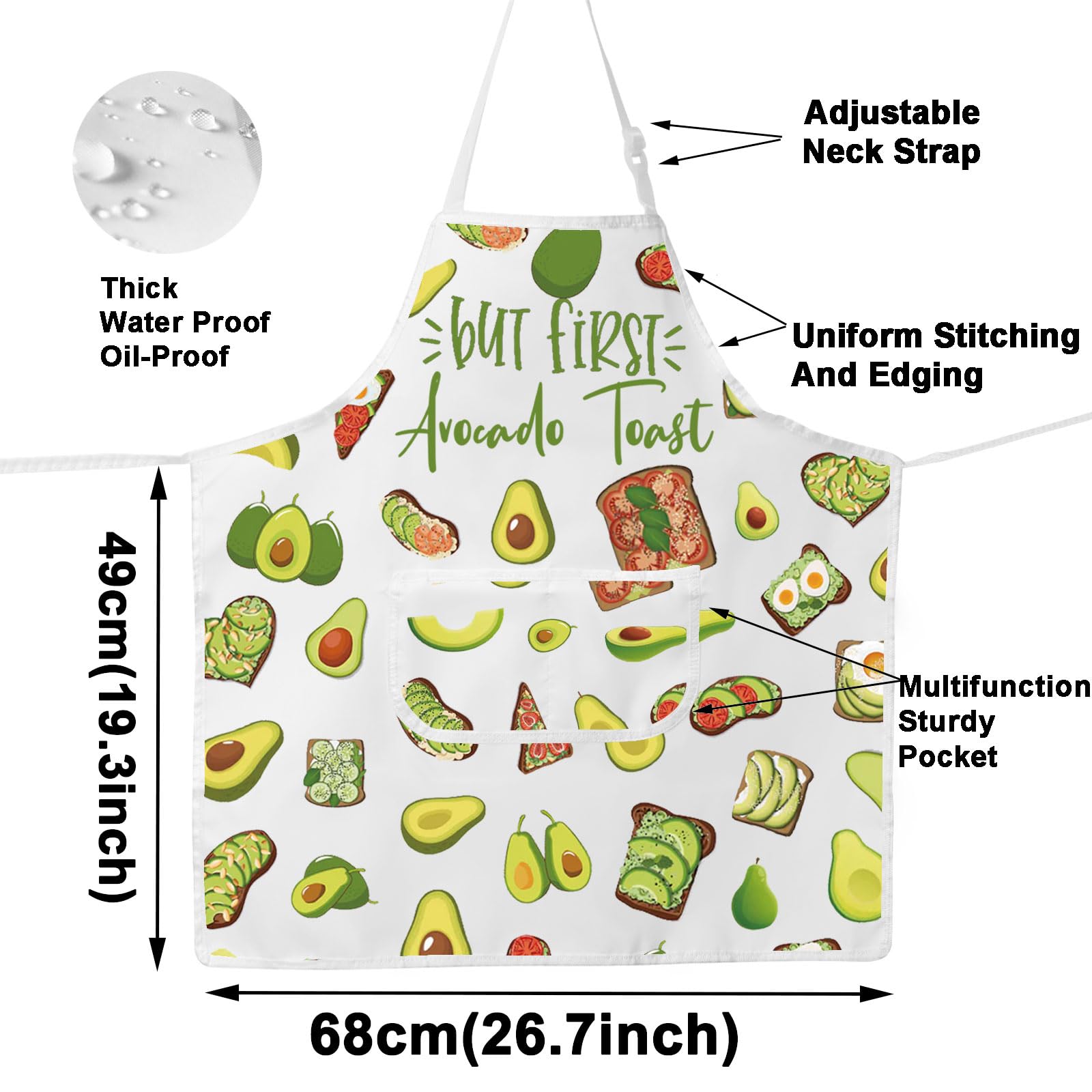 MYSOMY Avocado Toast Apron Avocado Toast Gifts Avocado Print Apron Avocado Themed Gifts Avocado Toast Cooking Gifts (but first Avocado ap) - Image 2