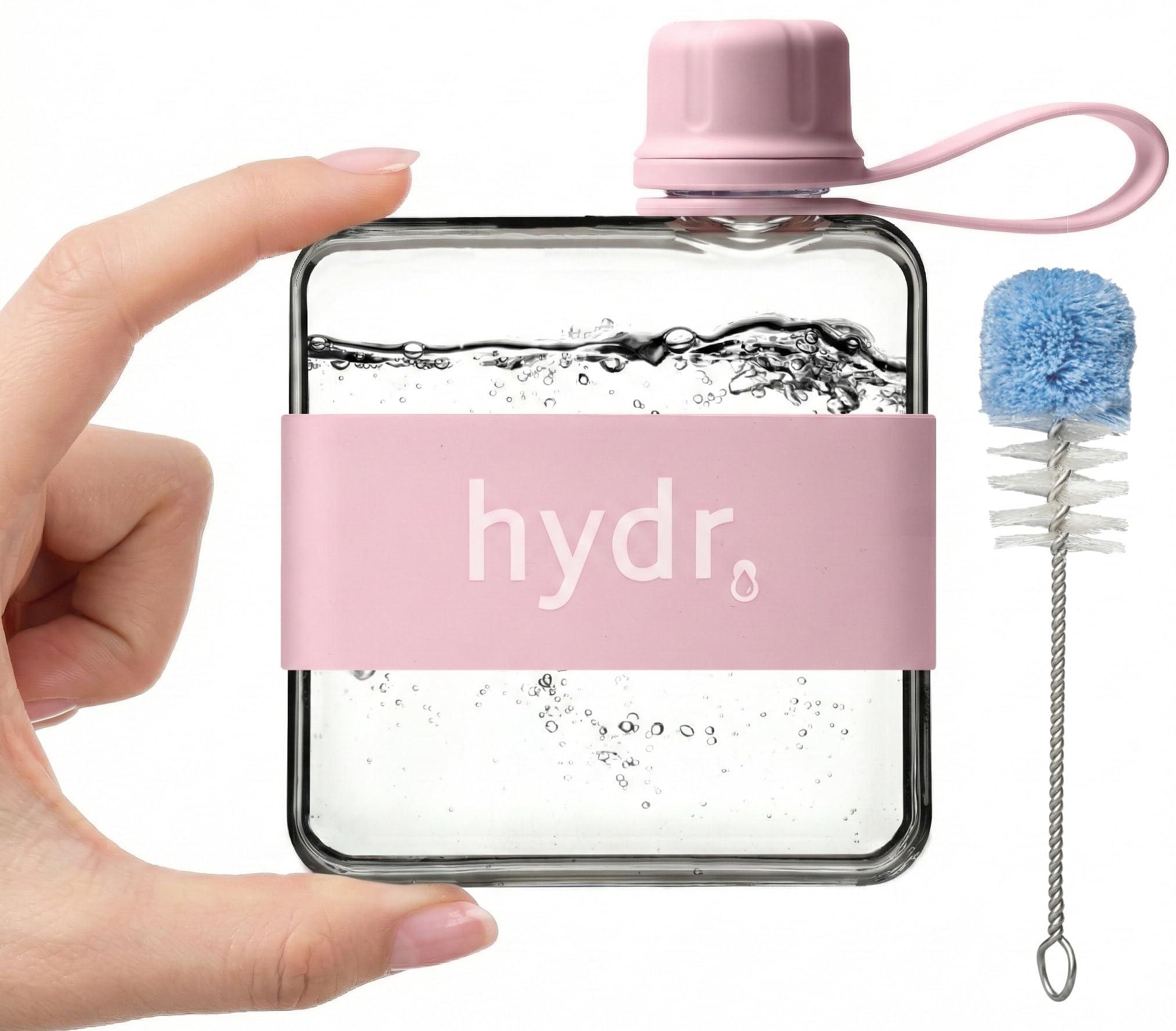 hydrโข v2 Flat Water Bottle For Handbag & Flexible Cleaning Brush | 320ml Tritan BPA Free Slim Travel Water Bottle, small water bottle for handbag (Dusty Pink)
