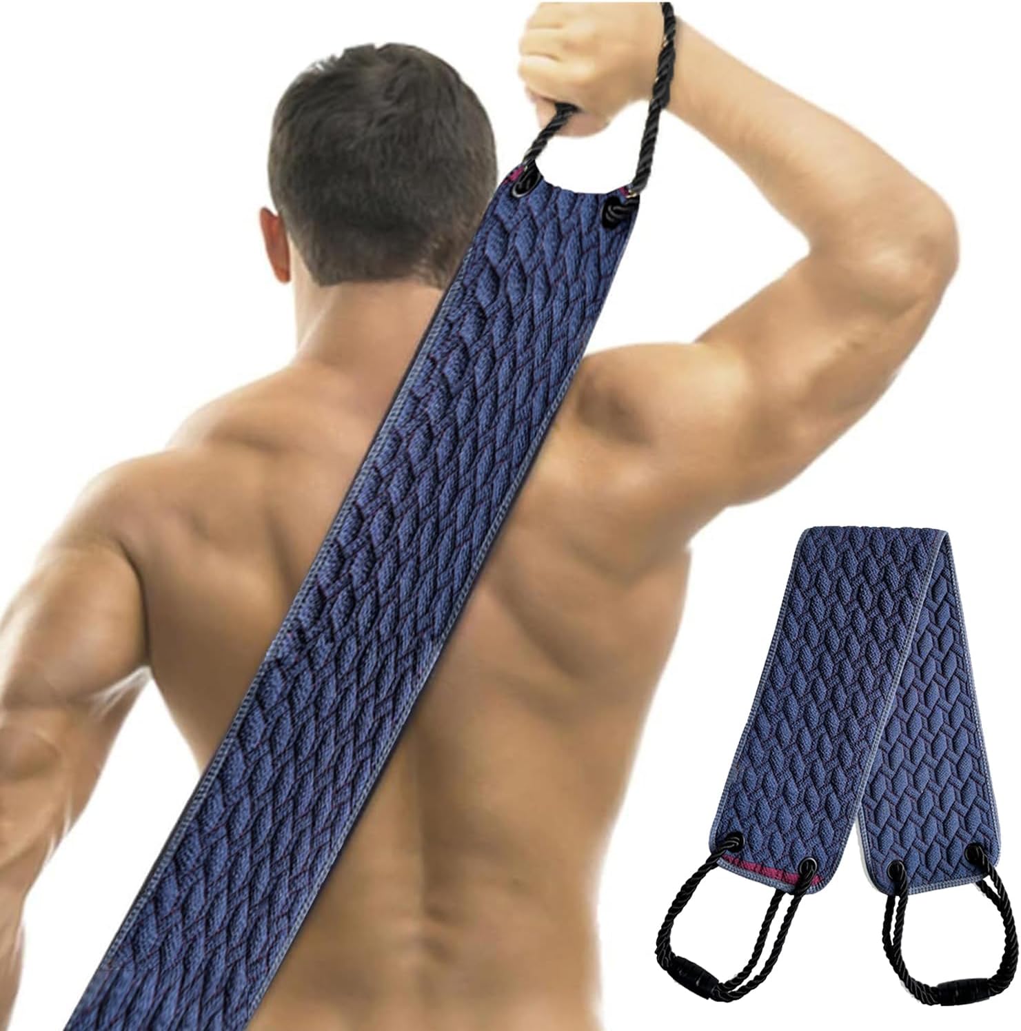 Exfoliating Back Scrubber for Shower with Handles,Double Sided Back Exfoliator,Bath Back Washer,Back Washer to Deep Clean Your Skin for Men & Women (Navy Blue)
