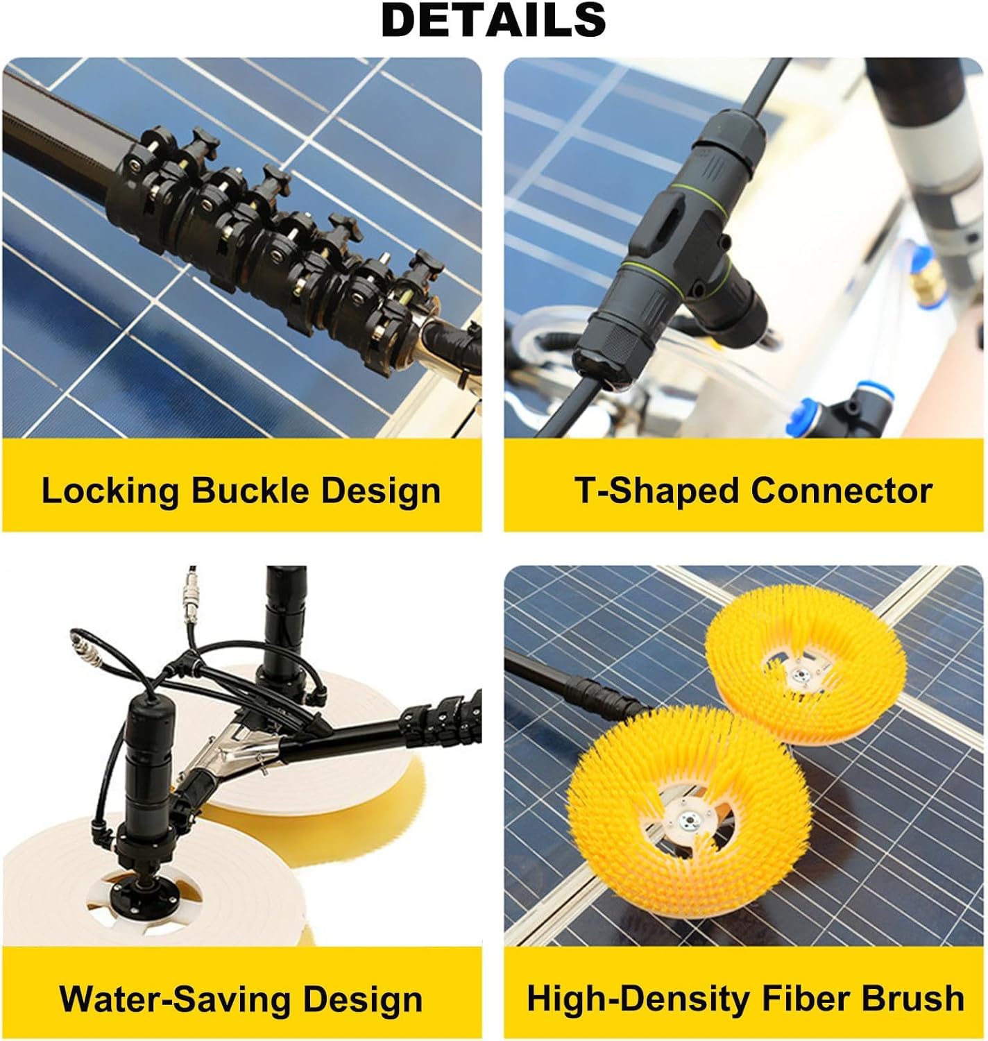Generico Strumento di Pulizia a Doppia Testa per Pannelli solari - Kit di spazzole efficiente per Pannelli fotovoltaici - Asta Estensibile per Una Facile Pulizia e Manutenzione del Tetto