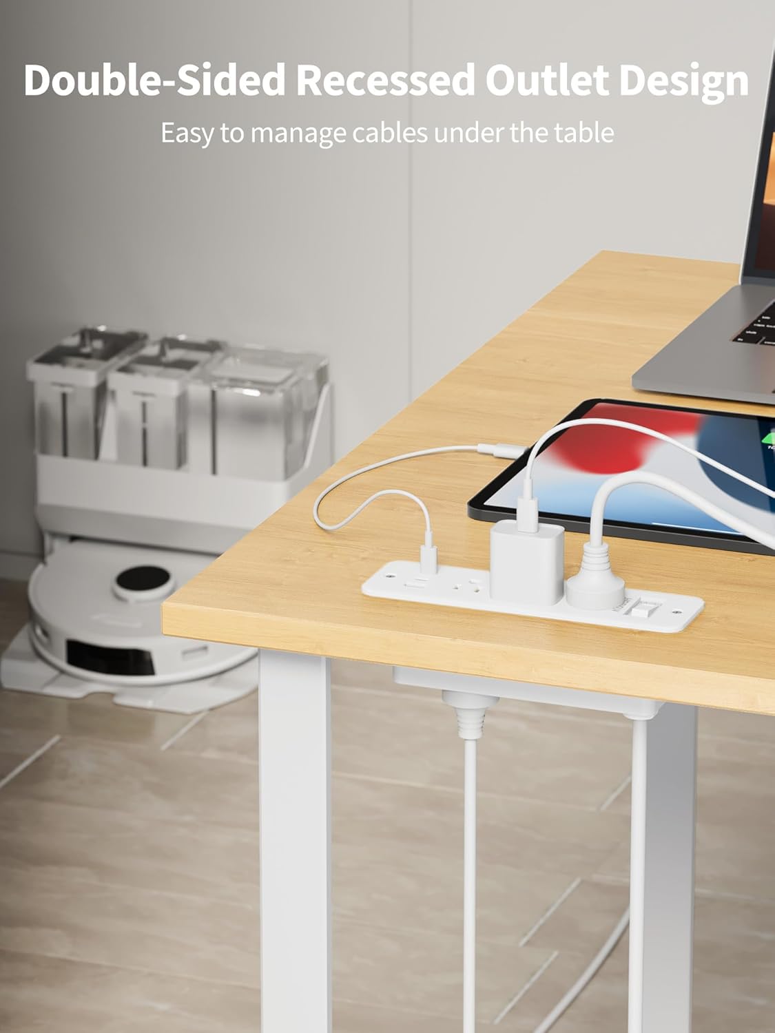 Recessed Power Strip 5 FT Recessed Outlet, Flush Mount Furniture Outlet with 6 Outlets 5 USB Ports (3 USB C), Desktop Charging Station for Nightstand, Side Table, 900J Surge Protector, White