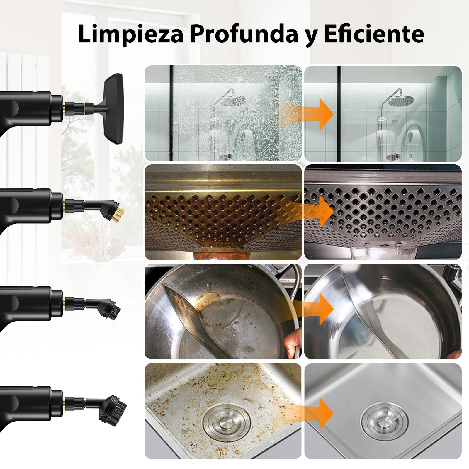 Vaporeta Limpieza Hogar, Calentamiento en 15 s, 3 Niveles Ajustables, Vaporeta de Mano con Depósito de 1,4 L, Limpiador a Vapor Potente para Coches, Suelos, Hogar, Cocina y Ventanas