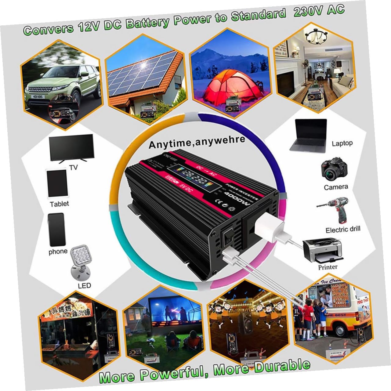 Inverter Digitale 4000w LCD per 220v a Display 12v Auto