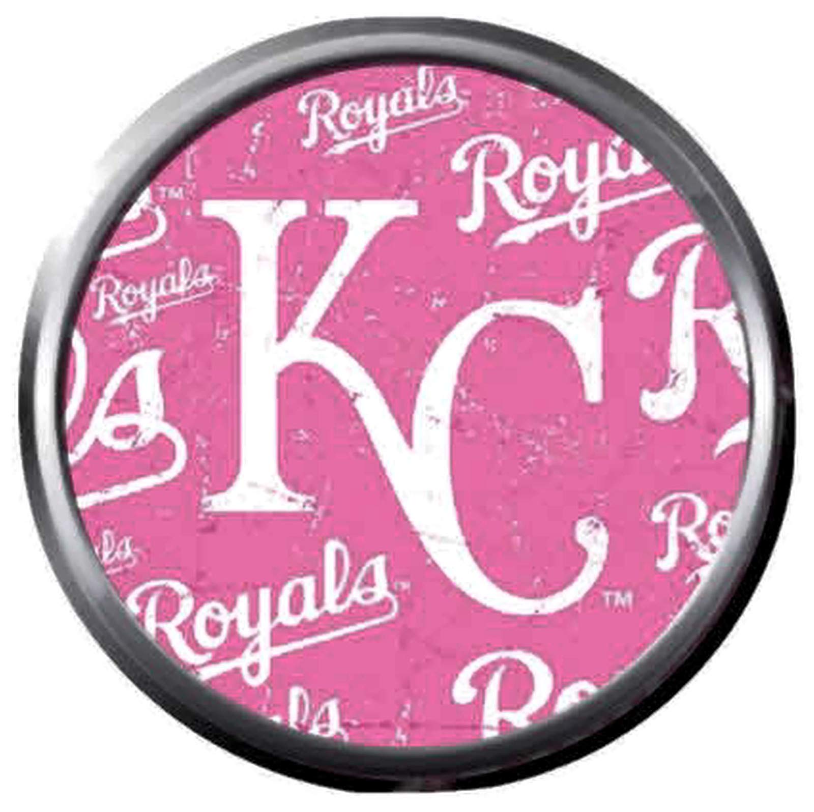 MLB Baseball Kansas City Royals Logo KC On Pink 18MM - 20MM Snap Jewelry Charm