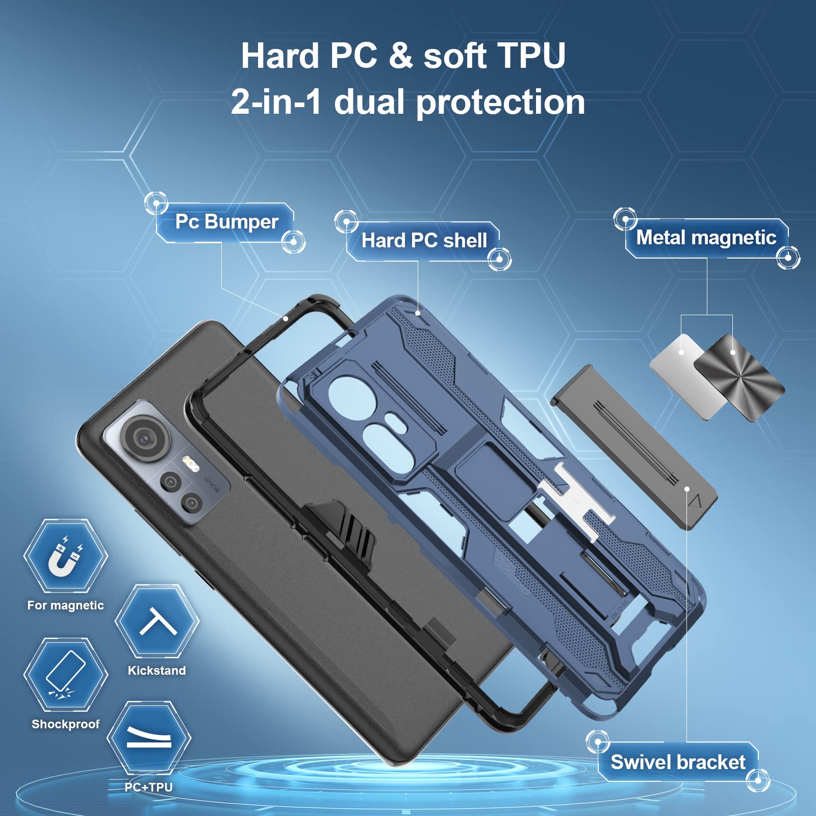 Funda para Xiaomi Redmi Note 15 Pro 5G, Carcasa Antigolpes con Soporte anular metálico, Case Protectora de Grado Militar, Azul — view 663