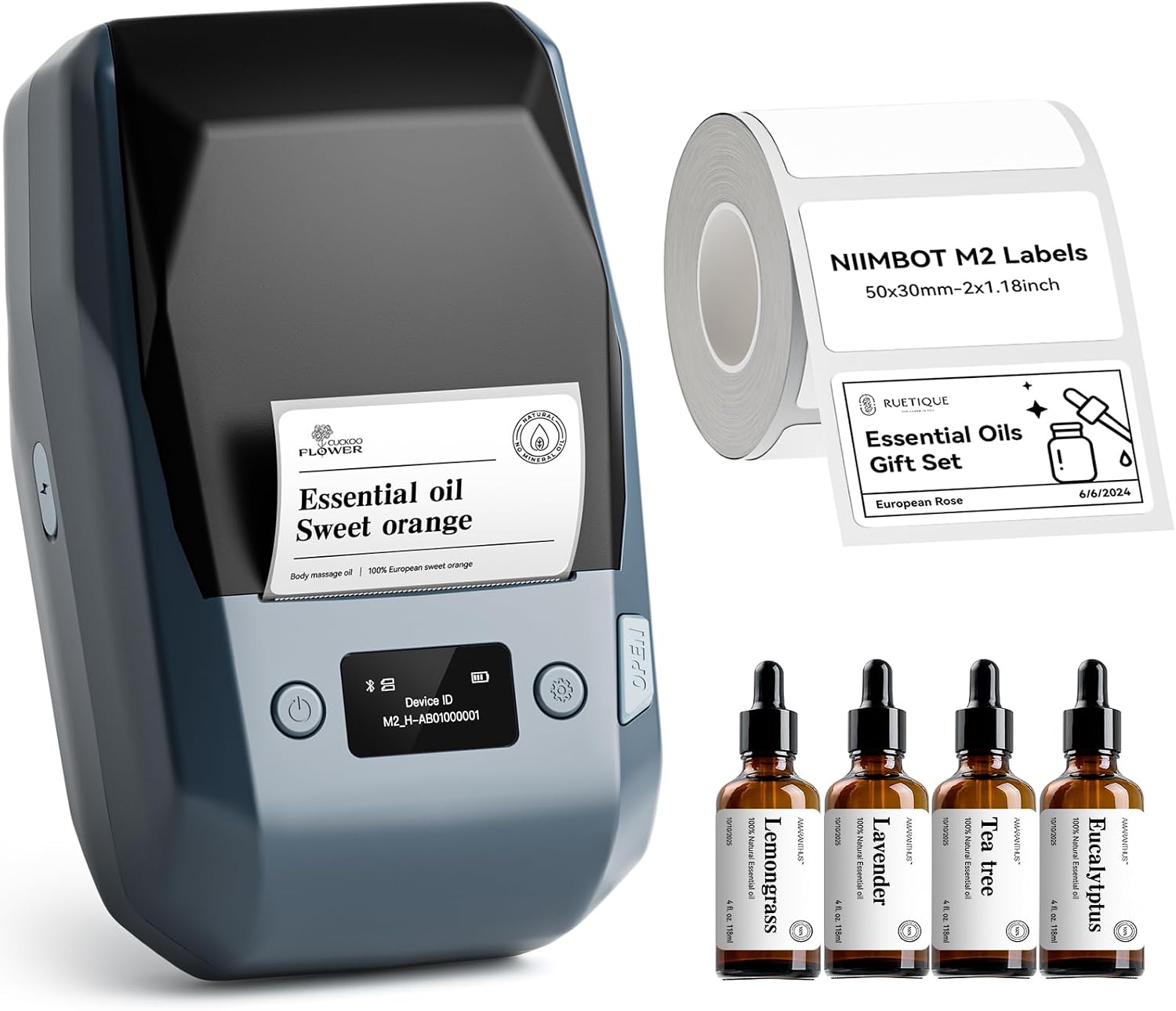 NIIMBOT Label Maker for Plant Labels, M2 Bluetooth Label Printer with Black Ribbon Cartridge and White Labels, 300 DPI, Compatible with 7 Android, 3 iOS, PC