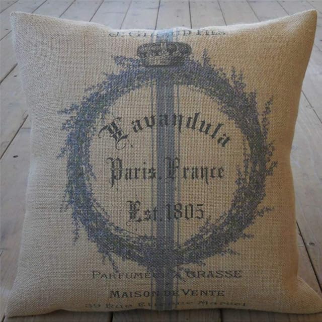 EricauBird Lavender Wreath Burlap Pillow Shabby Chic Decor 52 French Country Spring Pillow Farmhouse Style Throw Pillow Cover Cushion Cover Linen Square Pillow case Home Decor
