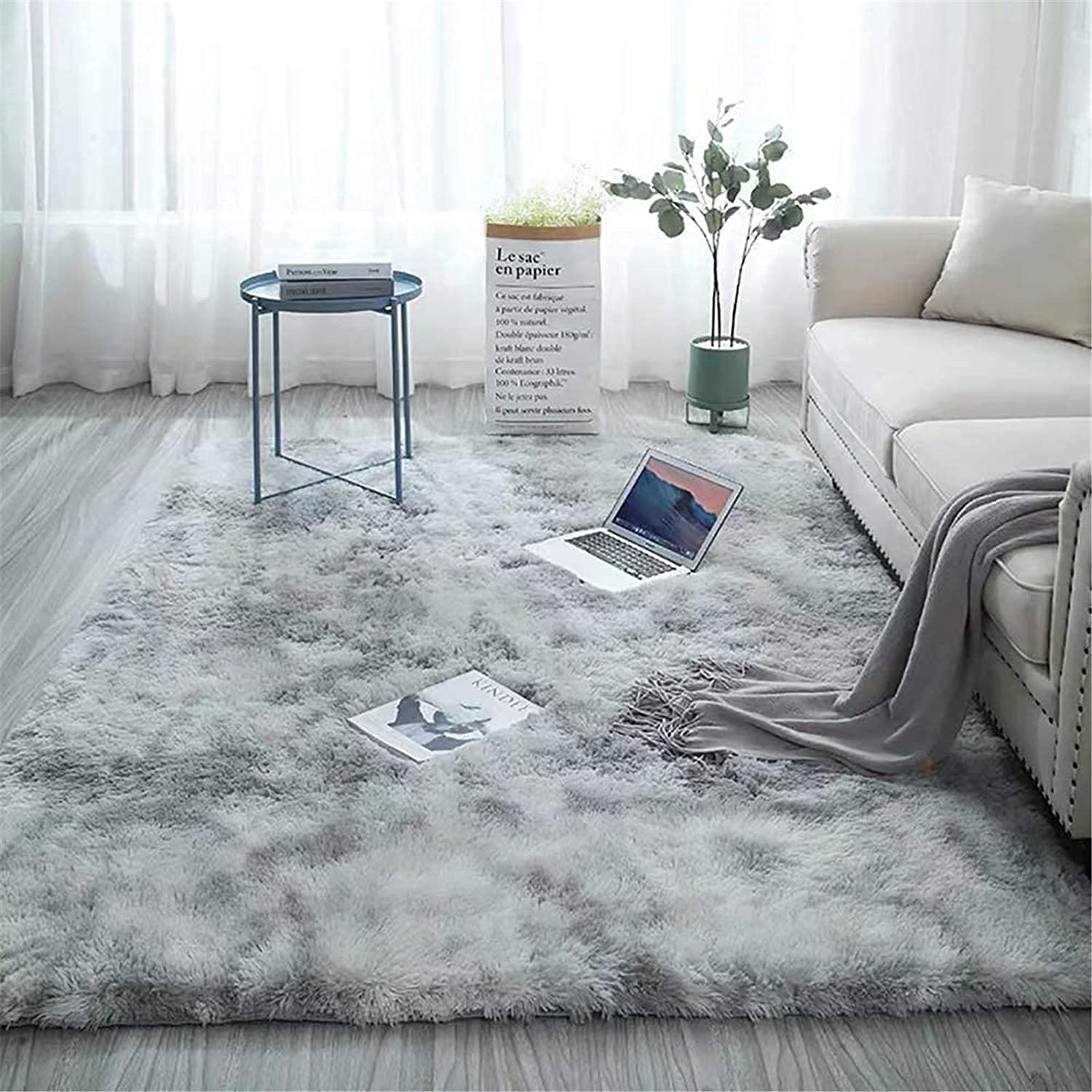 HI-Homes Handwoven Shaggy Rectangular Carpet | Soft Plush Area Rug for Living Room and Bedroom | Light Grey | 3x5 Feet | Premium Silk-Touch Modern Home Decor-image-39