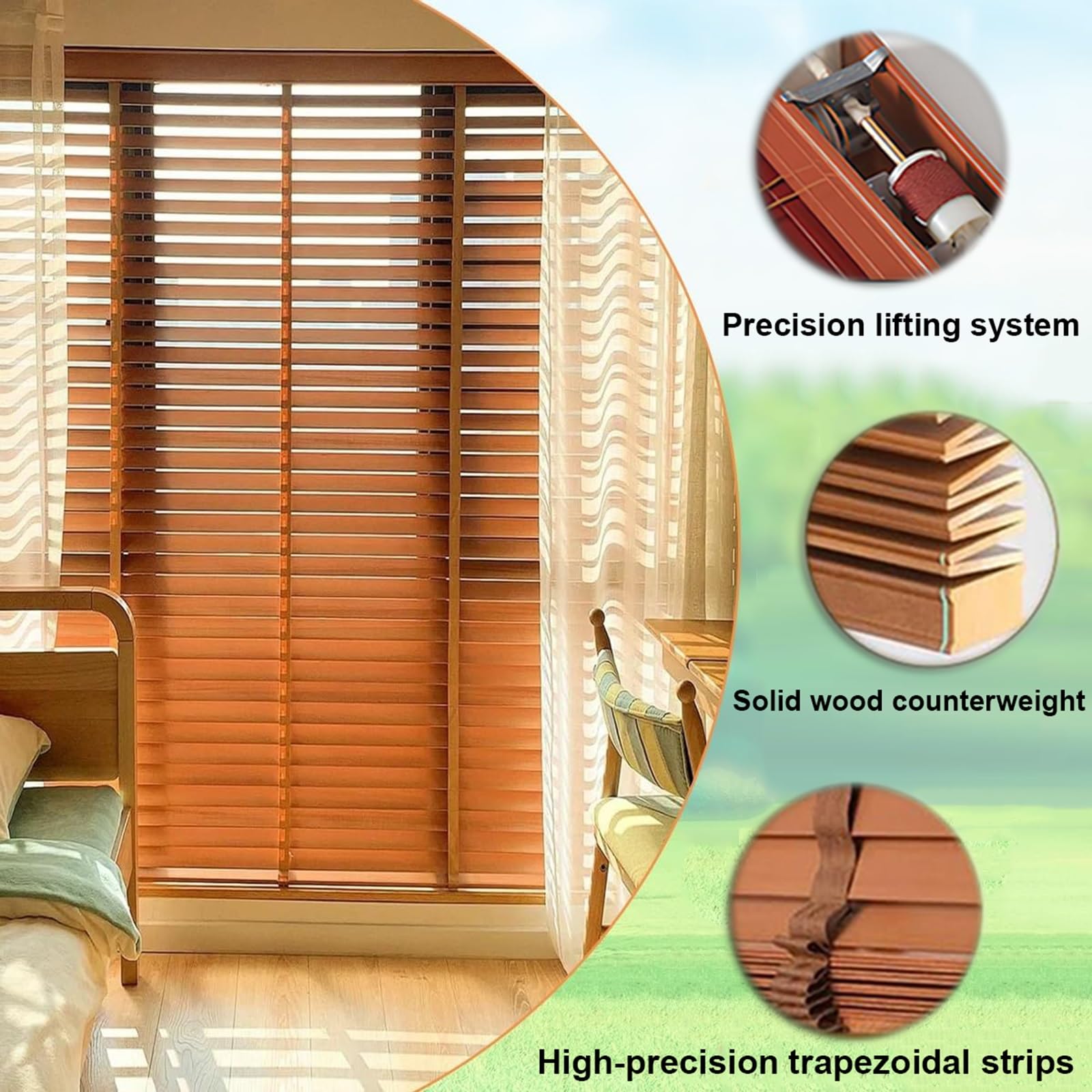 Tenda Veneziana In Legno Per Finestre Interne, Lamelle Da 50 Mm, Disponibile In Larghezze Da 35 A 160cm, Privacy Protezione Solare(Coffee)
