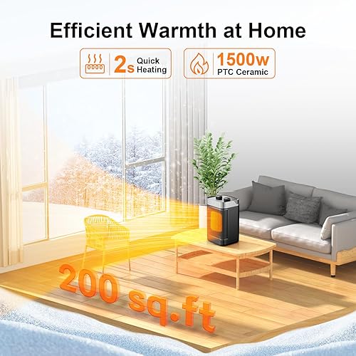 Miniatura 3 de Space Heater Indoor, 1500W Portable Heater, 60Oscillating Electric Heater for Bedroom Office Indoor Use (Black)