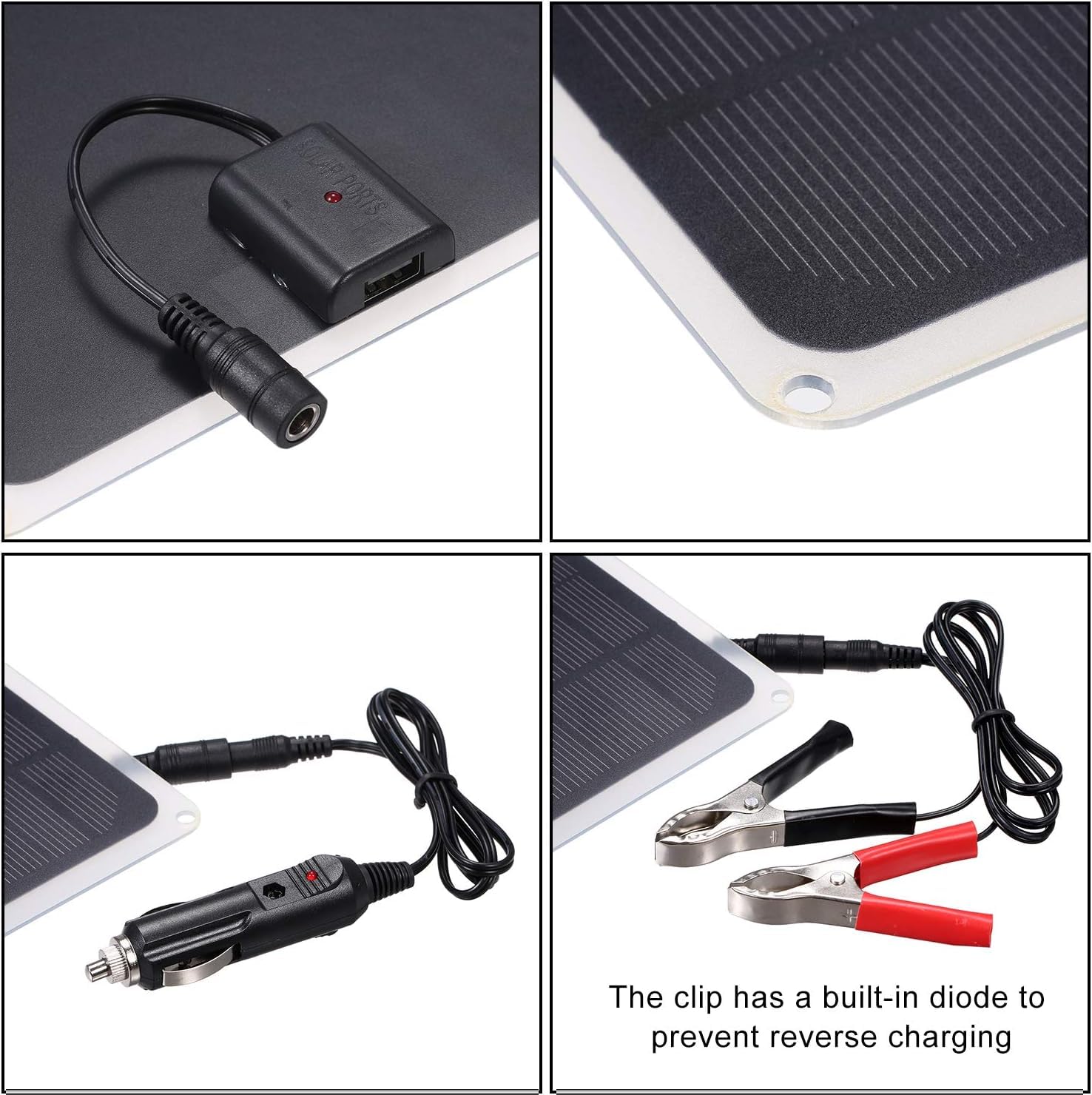 Caricabatteria Solare per Auto, 20W 12V Pannello Solare Portatile Auto Carica Batteria, Impermeabile kit Caricabatterie con Pannello solari Con Porta USB per Automotive,Barca, Moto, RV