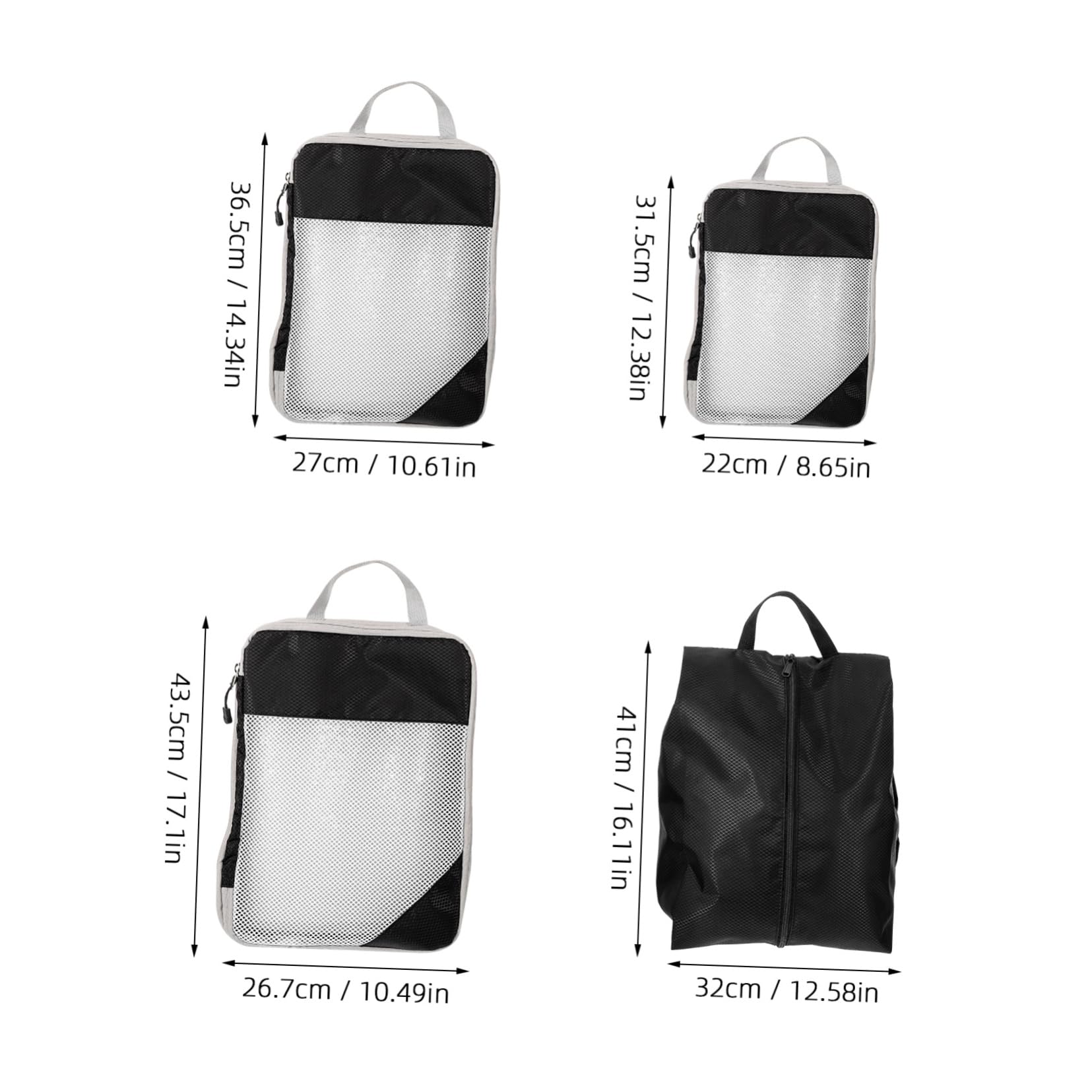 4pezzi Borse Organizer Valigia Compressione e Maniglie Nero per Viaggi Professionali e Tempo Libero