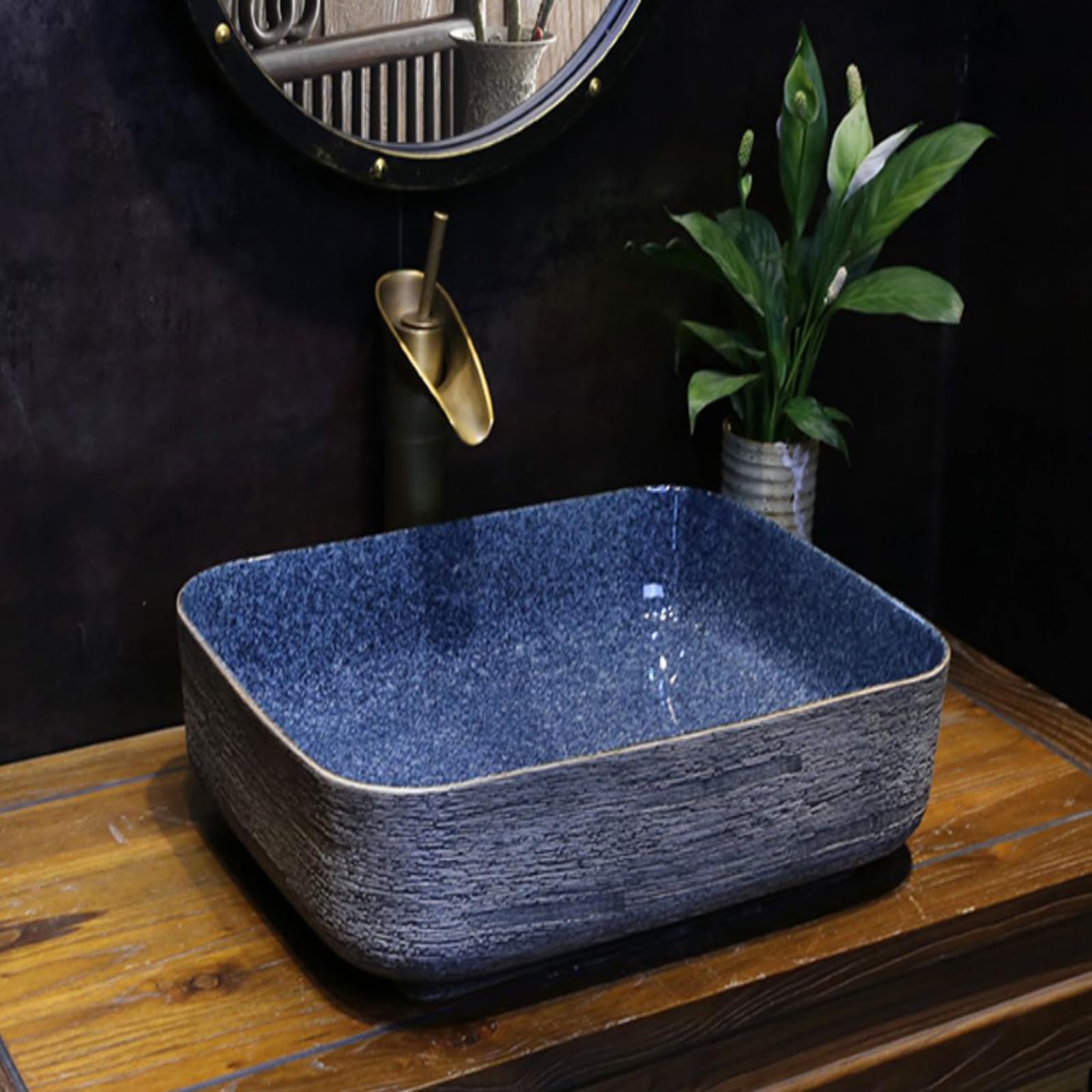 Aioneer Rectangle Vessel Porcelain Ceramic Bathroom Sink,Bathroom Sinks With Faucets Combo Above Counter Ceramic Vessel Vanity Sink Above Counter Modern Art Sink