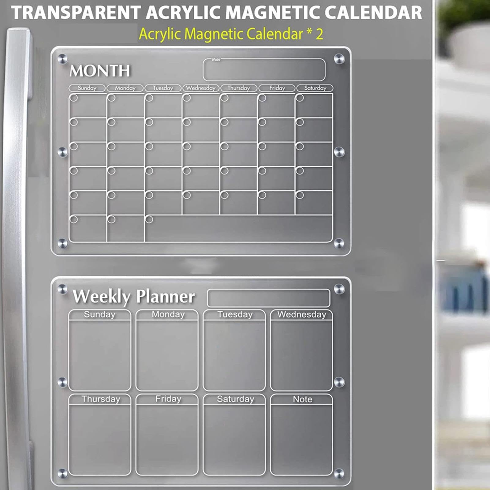 Calendario acrílico de borrado en Pizarra blanca magnética transparente