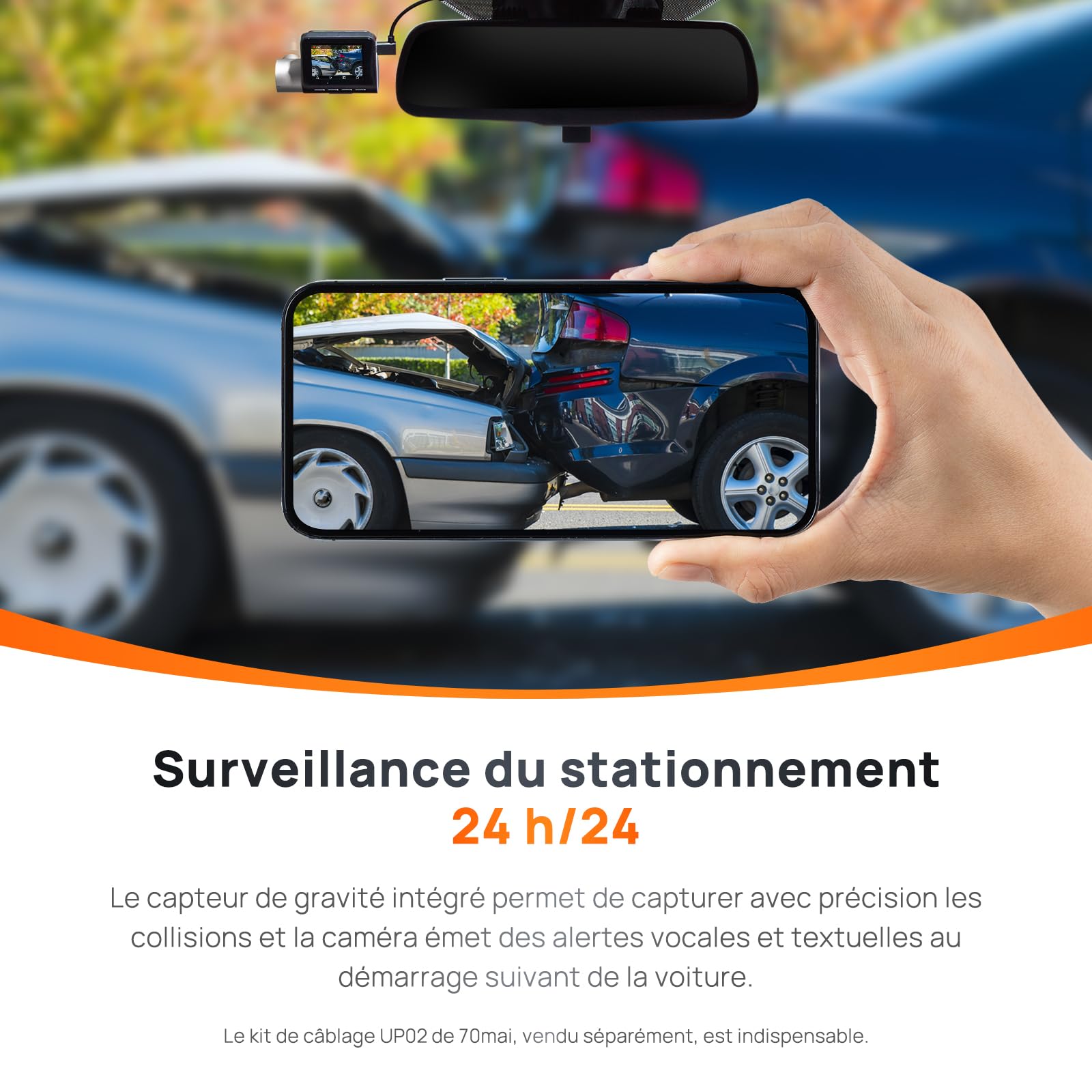 70mai 2.7K Dashcam Voiture Avant Arriere A500S Full HD Dash Cam Camera Voiture 1944P+1080P avec GPS Voiture et WiFi Intégrés, Enregistrement en Boucle, Mode Parking 24H et ADAS, Contrôle Via App