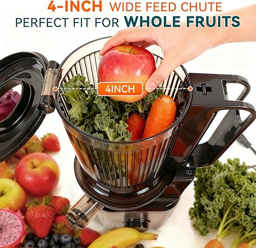 Miniatura 3 de Exprimidores de prensa en frío, exprimidor lento de masticación eléctrica HYSapientia para verduras y frutas, potente motor, sistema autoprecortado,